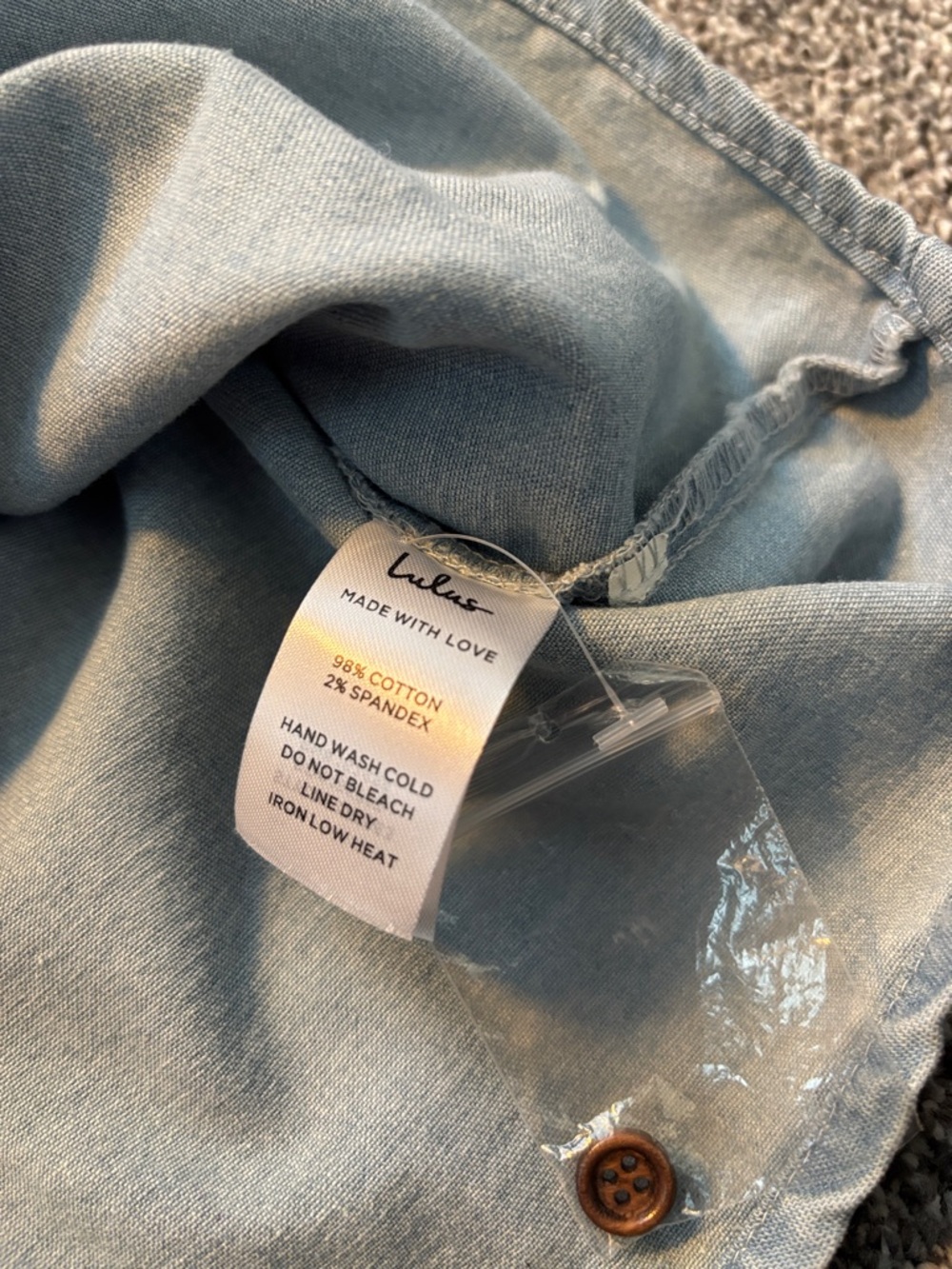 Like New Button Up Chambray Ruched Denim Mini Dress by LuLus Large - Picture 8 of 13